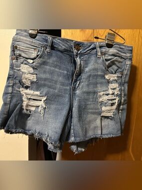 American Eagle Outfitters Dark Blue Denim Shorts with Contrast Stitching